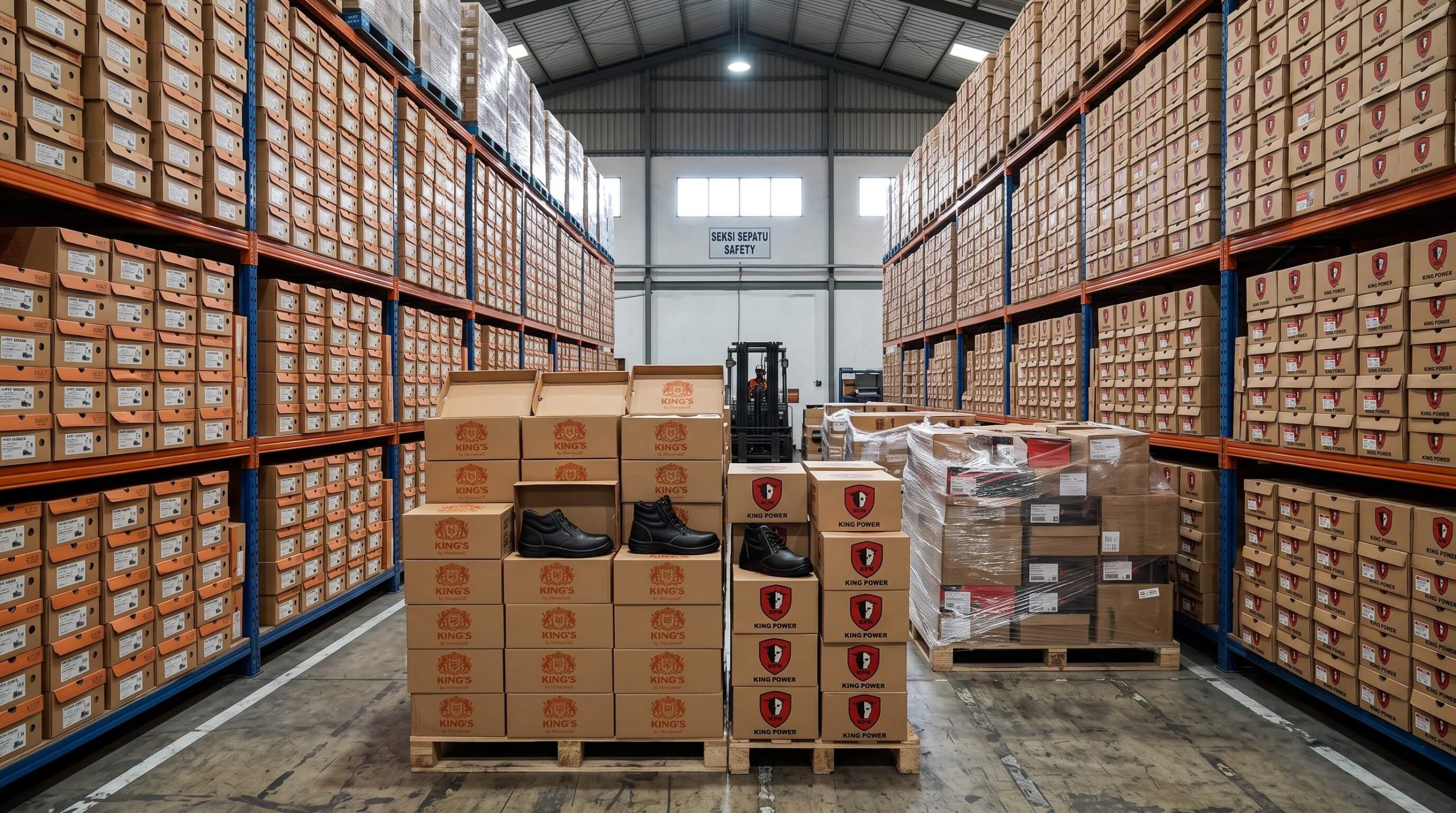 Gudang penyimpanan stok jual sepatu safety King Power dan sepatu safety Kings original