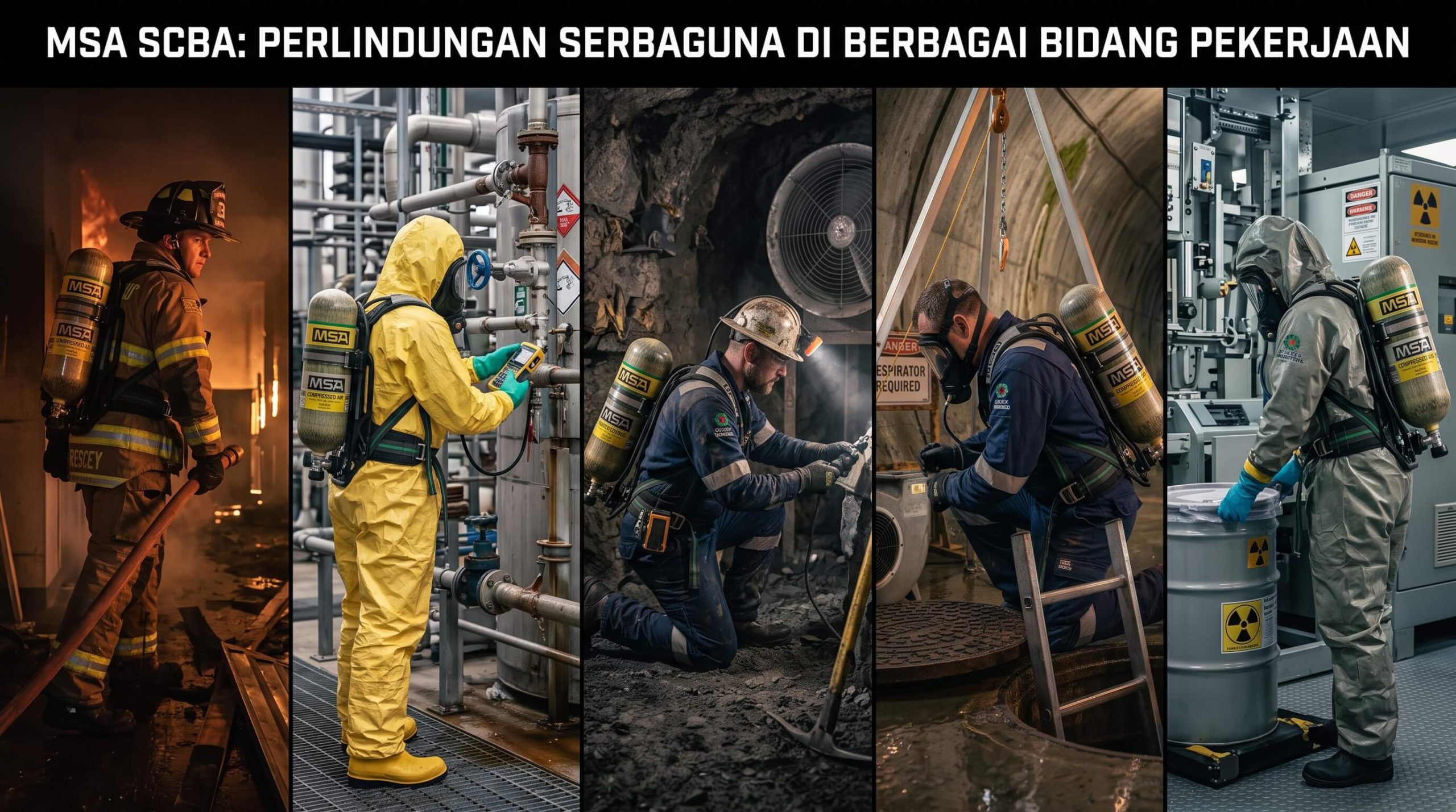 pekerja memakai scba msa di area tertentu