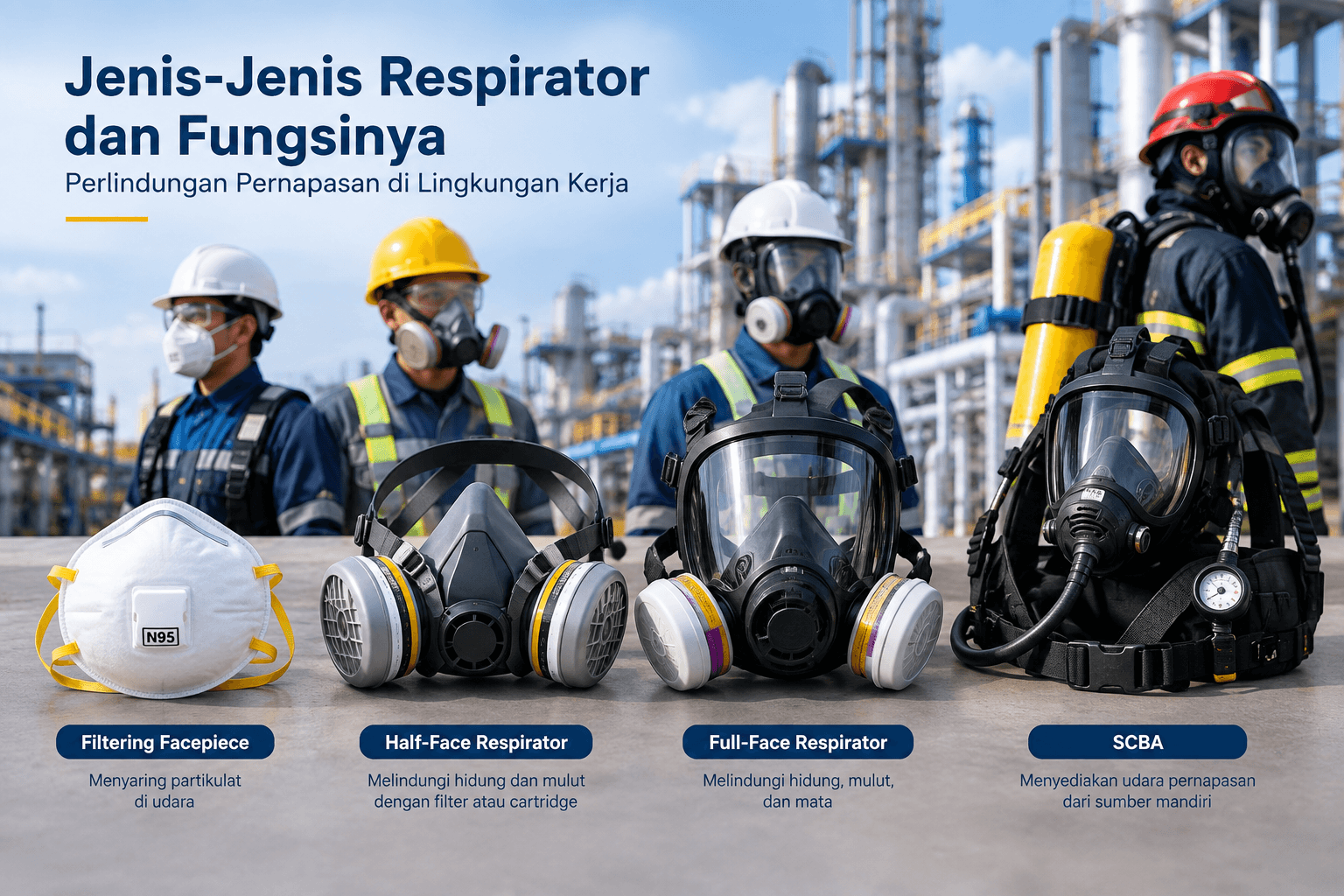 Berbagai jenis respirator untuk perlindungan pernapasan di lingkungan kerja