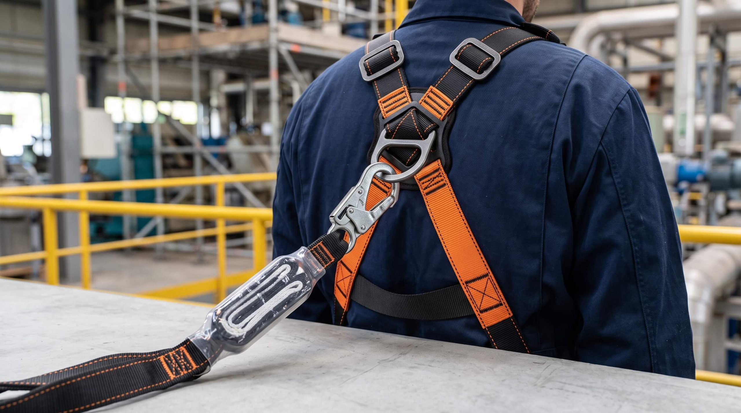 Komponen full body harness lanyard dan energy absorber